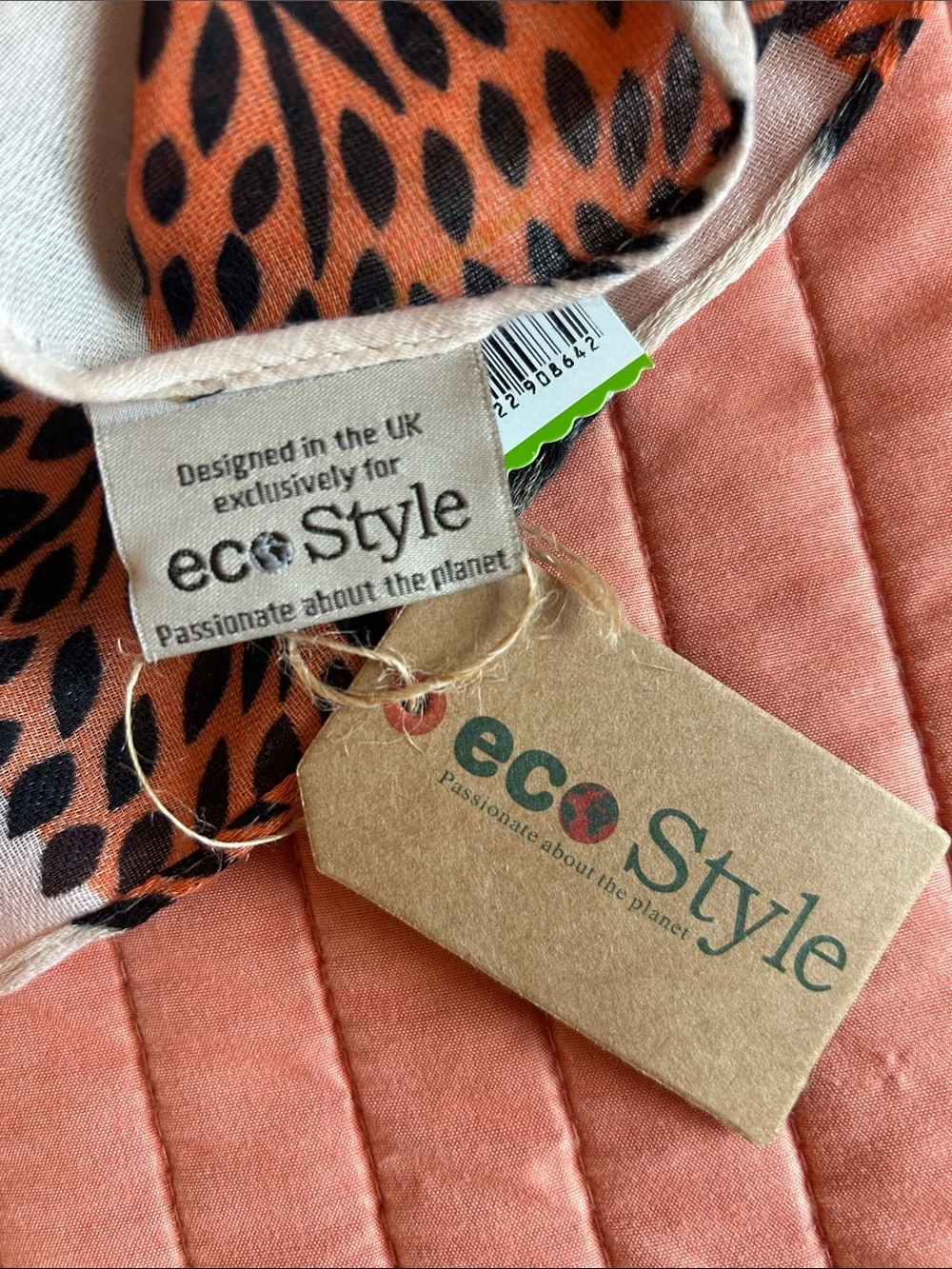 NWT EcoStyle Lightweight scarf cream background with multicolor tree motifs